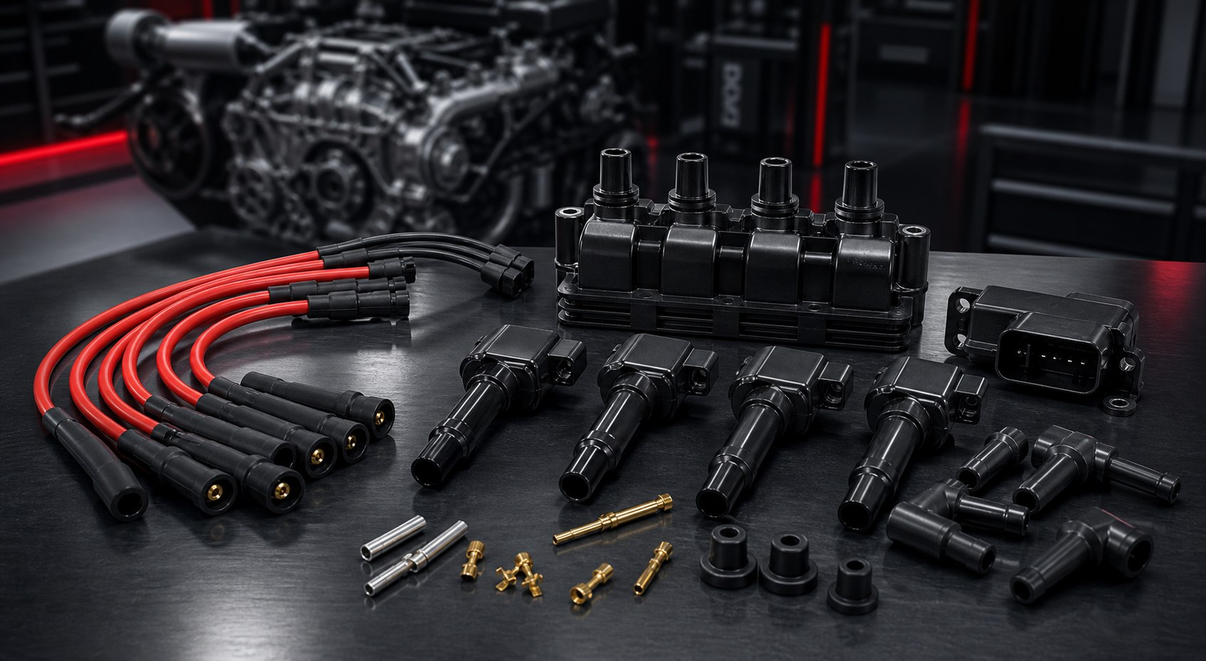 Automotive ignition coils and spark plug wire sets