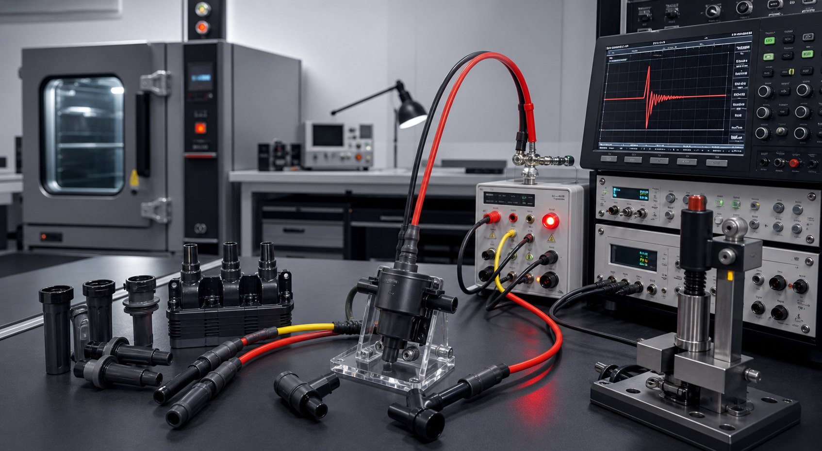 High-voltage ignition component testing and validation lab